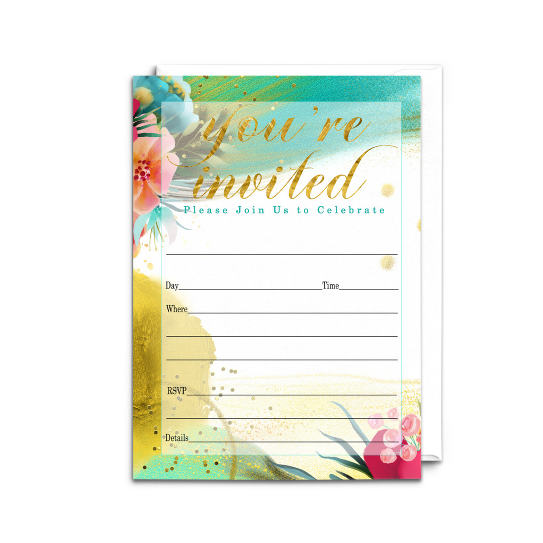 Aloha Themed Party Invites - 25ct, Versatile, 5x7 - Paper Clever Party