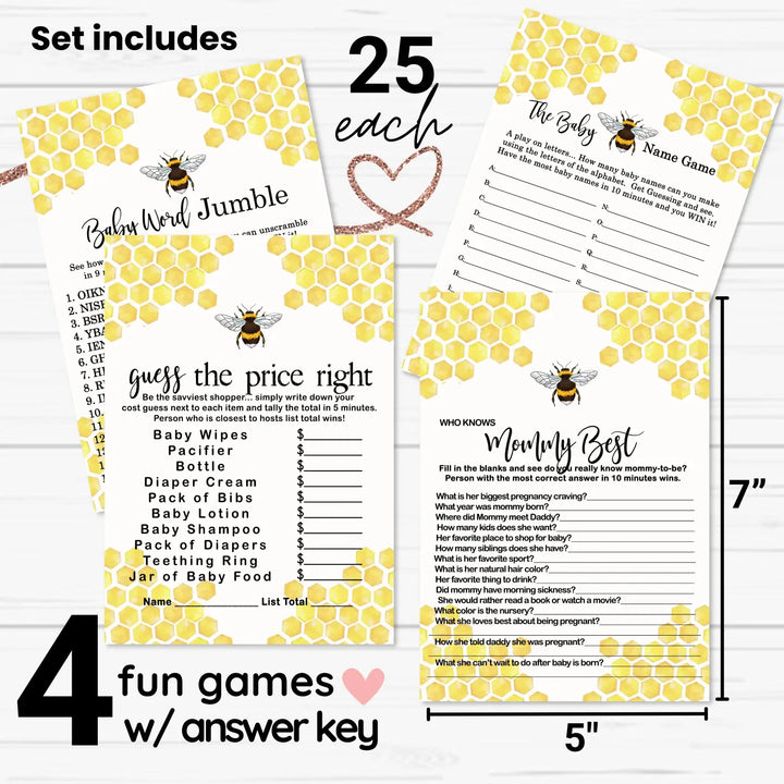 Bumblebee Baby Shower Game Pack, Yellow & Black, 5x7 Cards (25 ct)