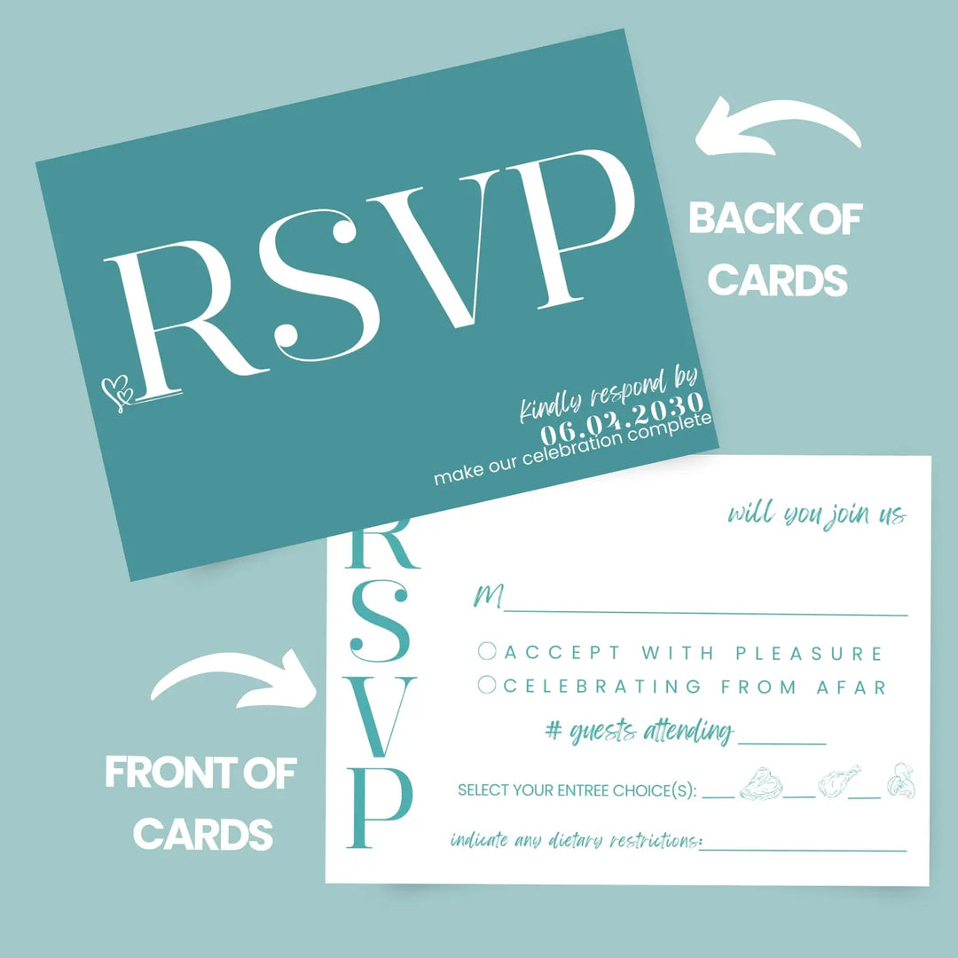 Custom RSVP Cards for Wedding Receptions, Any Occasion Response Cards, Teal