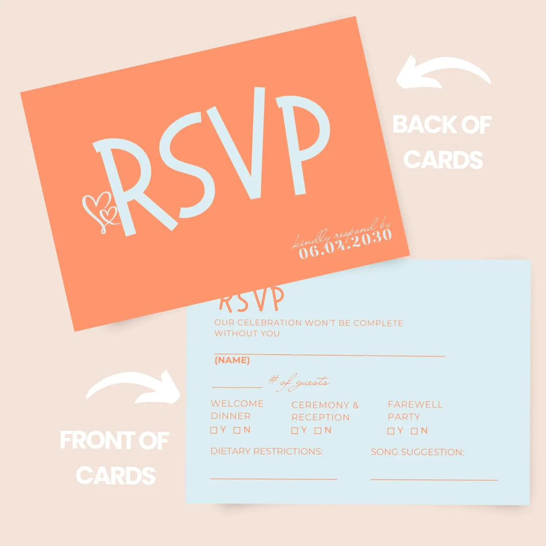 Custom Sherbert Ice RSVP Cards with Elegant White Calligraphy - Premium Card Stock, 4x6 Inch Size