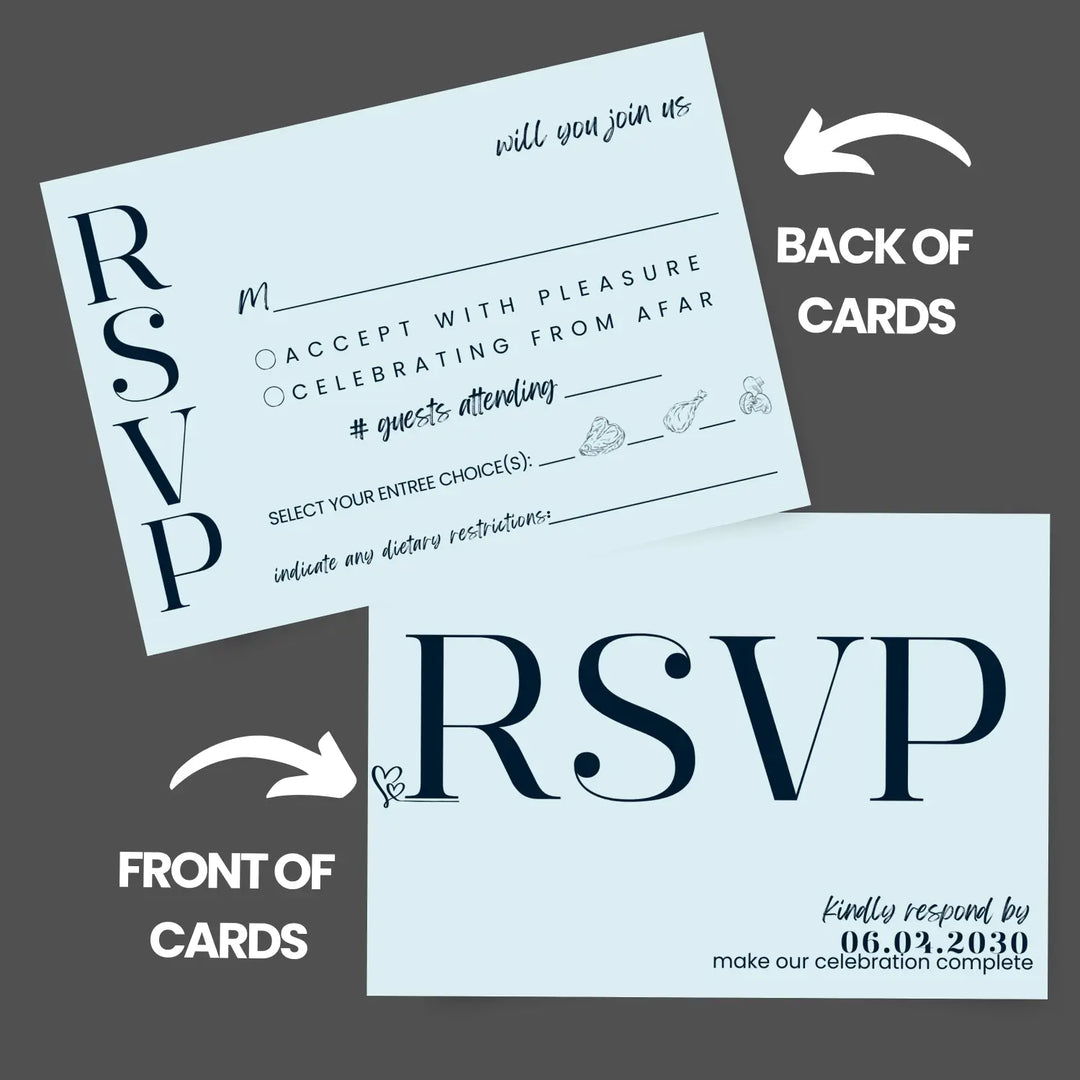 Custom Minty Aqua RSVP Cards with Elegant Black Calligraphy - Premium Card Stock, 4x6 Inch Size