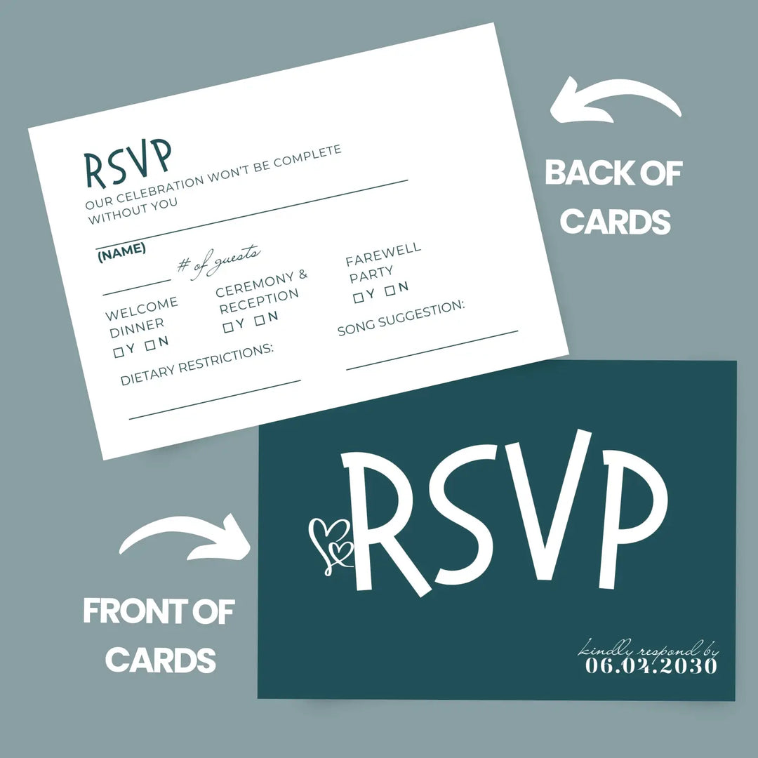 Custom Hunter Green RSVP Cards with Elegant Black Calligraphy - Premium Card Stock, 4x6 Inch Size