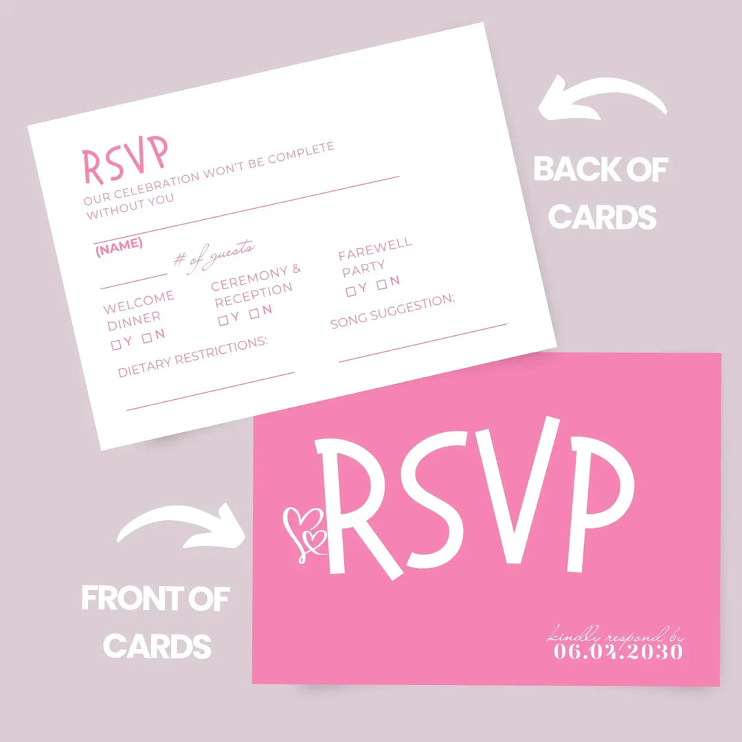 Geranium Pink RSVP Cards with Elegant White Calligraphy - Premium Card Stock, 4x6 Inch