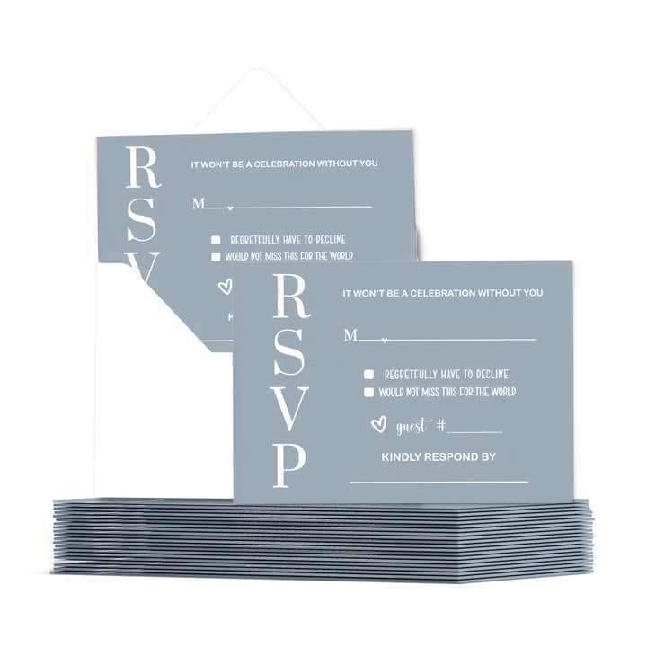 Dusty Blue RSVP Card 25 Pack Minimalist Wedding Invitation Response Cards
