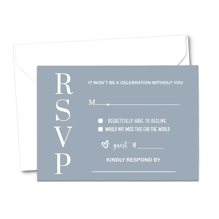 Dusty Blue RSVP Card 25 Pack Minimalist Wedding Invitation Response Cards