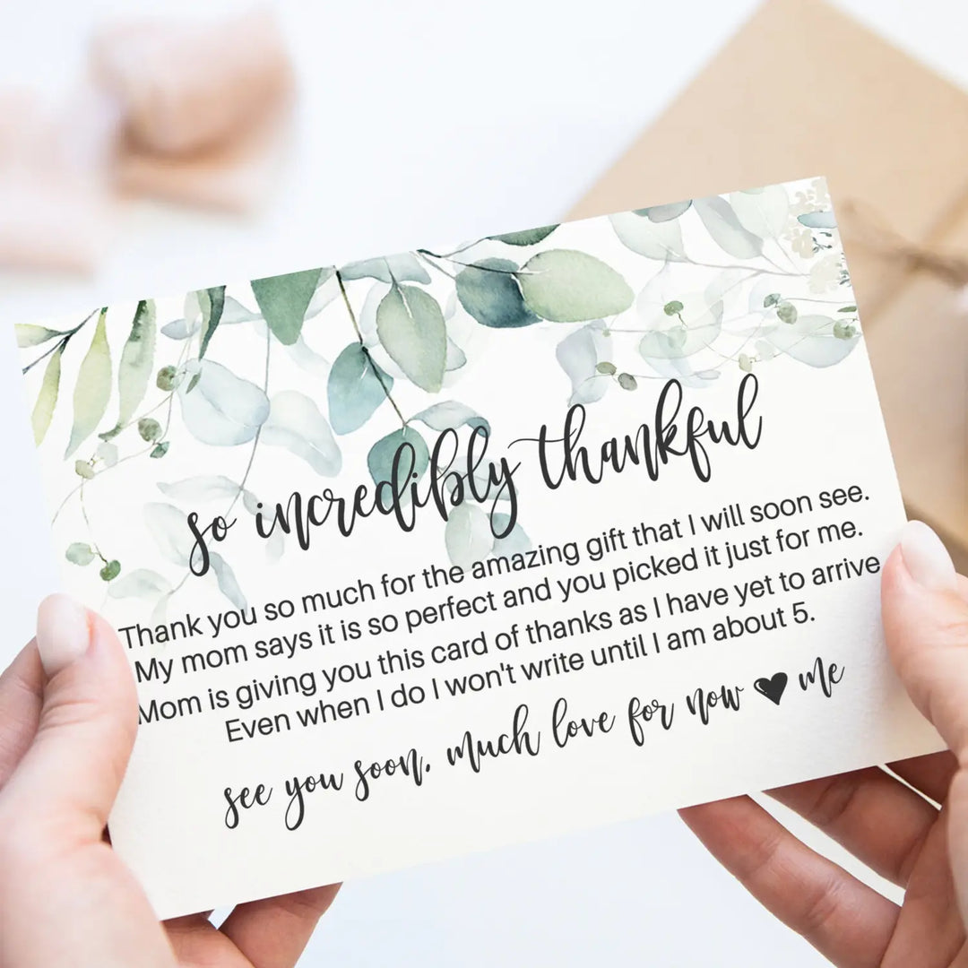 Greenery Thank You Cards for Girls Baby Shower – Personalized Notecards (Pack of 25)