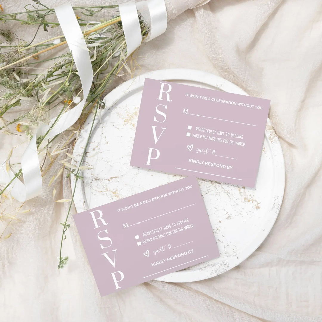 Wild Lilac RSVP Card 25 Pack - Minimalist Wedding Invitation Response Cards with Envelopes