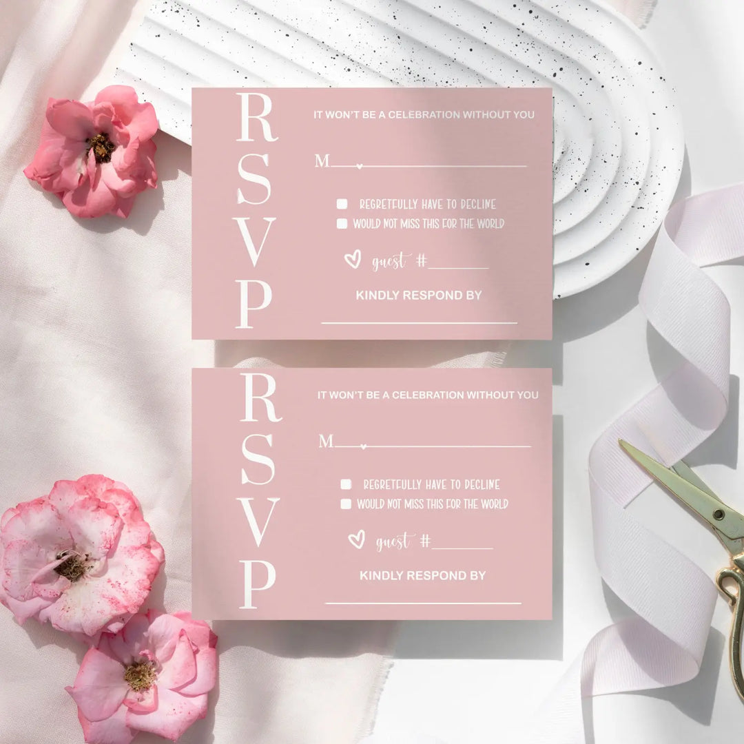 Pink Majesty RSVP Card 25 Pack - Minimalist Wedding Invitation Response Cards with Envelopes Blank