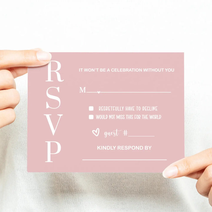 Pink Majesty RSVP Card 25 Pack - Minimalist Wedding Invitation Response Cards with Envelopes Blank