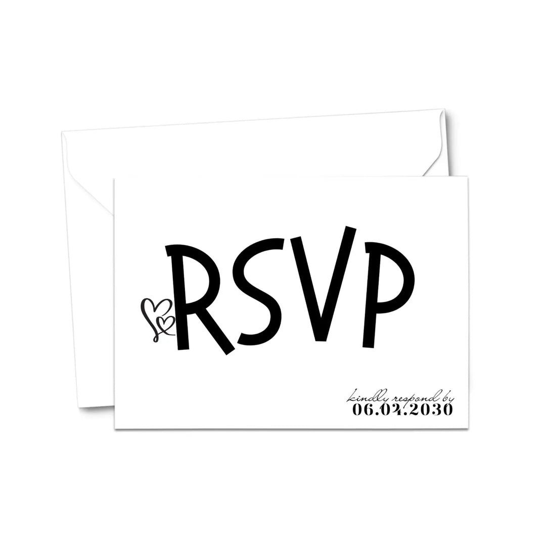 Custom Black and White RSVP Cards - Premium 120lb Cardstock, Elegant Calligraphy, 4x6 Inch Size, Personalized Dates & Names, Includes Event Details