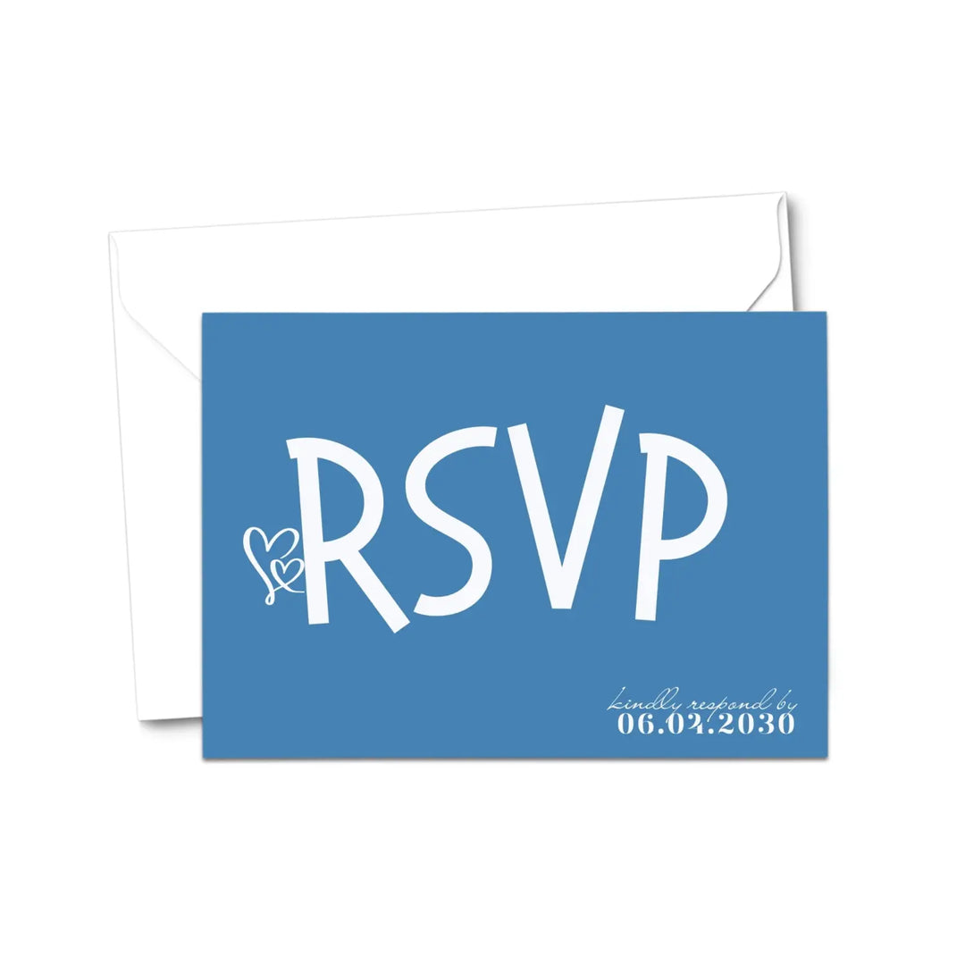 Custom Denim Blue RSVP Cards with Elegant White Calligraphy - Premium Card Stock, 4x6 Inch Size