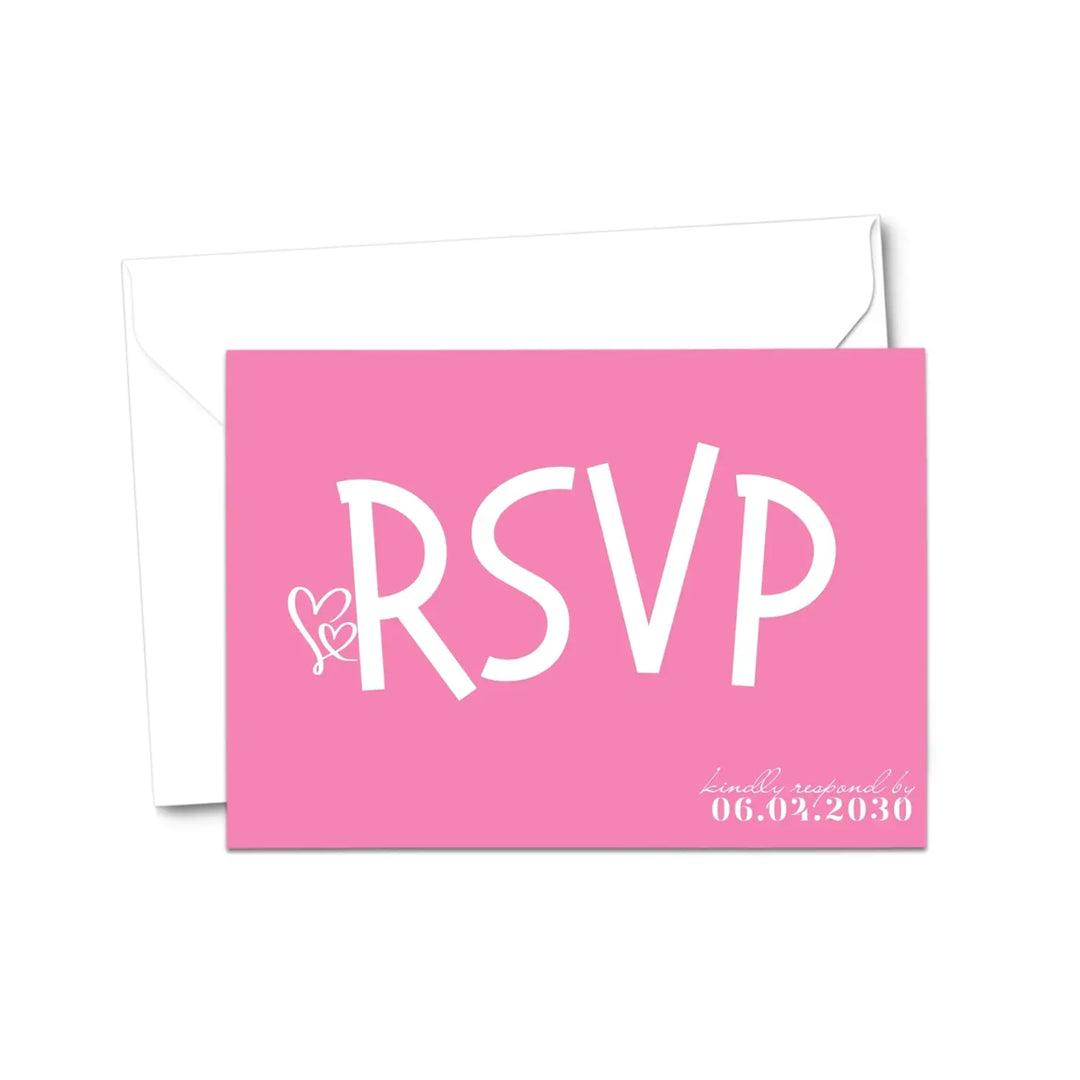 Geranium Pink RSVP Cards with Elegant White Calligraphy - Premium Card Stock, 4x6 Inch