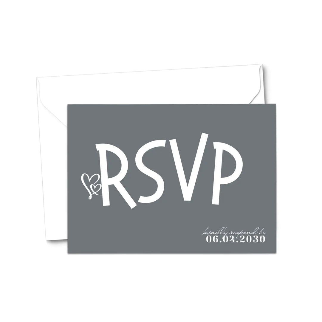 Custom Minimalist White RSVP Cards with Elegant Slate Grey Calligraphy - Premium Card Stock, 4x6 Inch Size