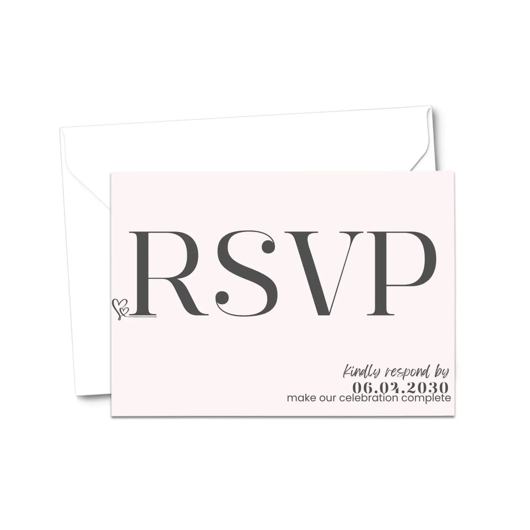 Custom Peony Pink and Black RSVP Cards - Premium 120lb Cardstock, Elegant Calligraphy, 4x6 Inch Size, Personalized Dates & Names, Includes Food Choices