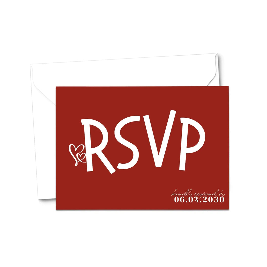 Custom Retro Red RSVP Cards with Elegant White Calligraphy - Premium Card Stock, 4x6 Inch Size