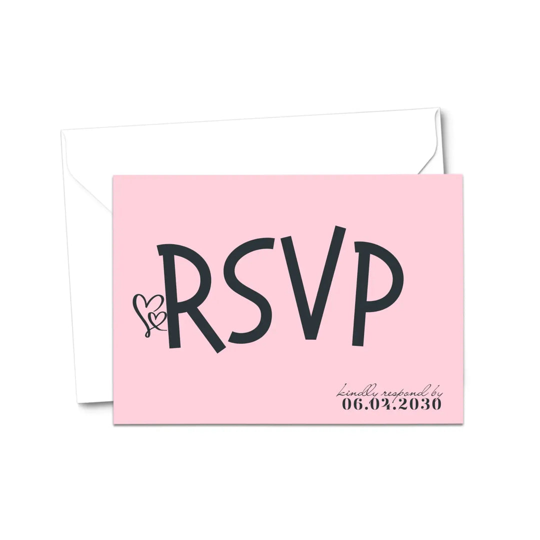 Custom Pink RSVP Cards with Elegant Black Calligraphy - Premium Card Stock, 4x6 Inch Size