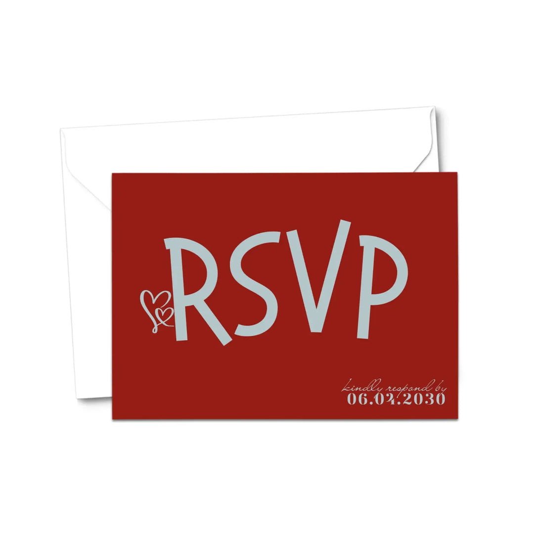 Retro Blue and Red RSVP Cards with Elegant Calligraphy - Premium Card Stock, 4x6 Inch