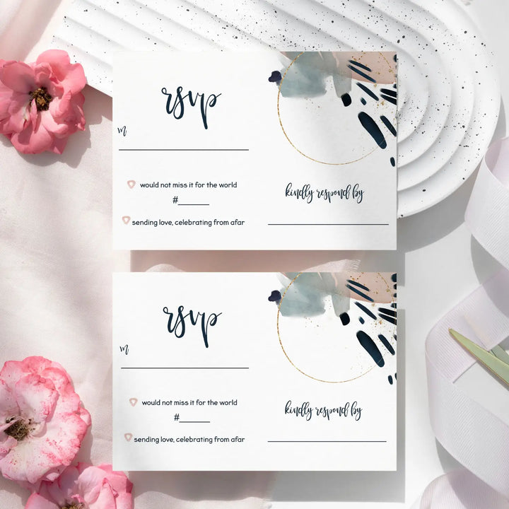 Blue Rose Watercolor Modern RSVP Cards - Chic Wedding Response Set, 3.5x5, Envelopes Included, 25 Pack