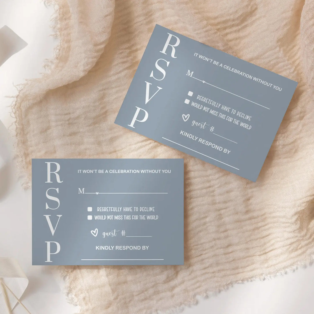 Dusty Blue RSVP Card 25 Pack Minimalist Wedding Invitation Response Cards