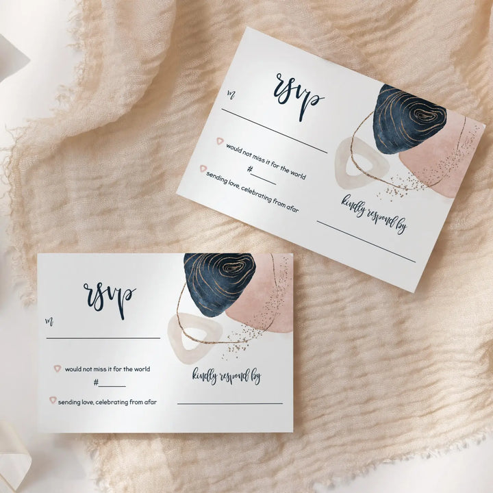 Navy & Pink Abstract RSVP Cards - Modern Wedding Response Set, 3.5x5, Envelopes Included, 25 Pack