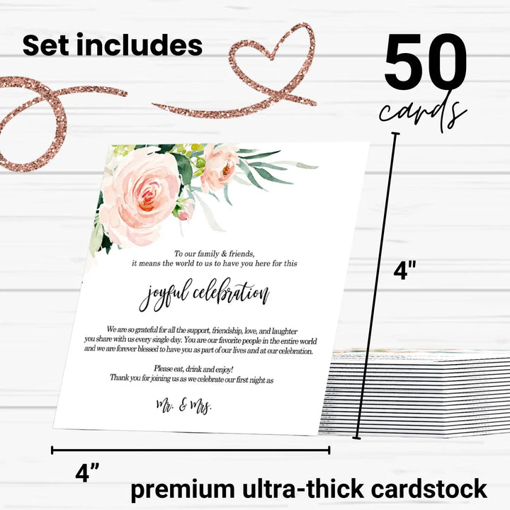 50-Pack Graceful Floral Thank You Cards - 4x4 Engagement Table Decor