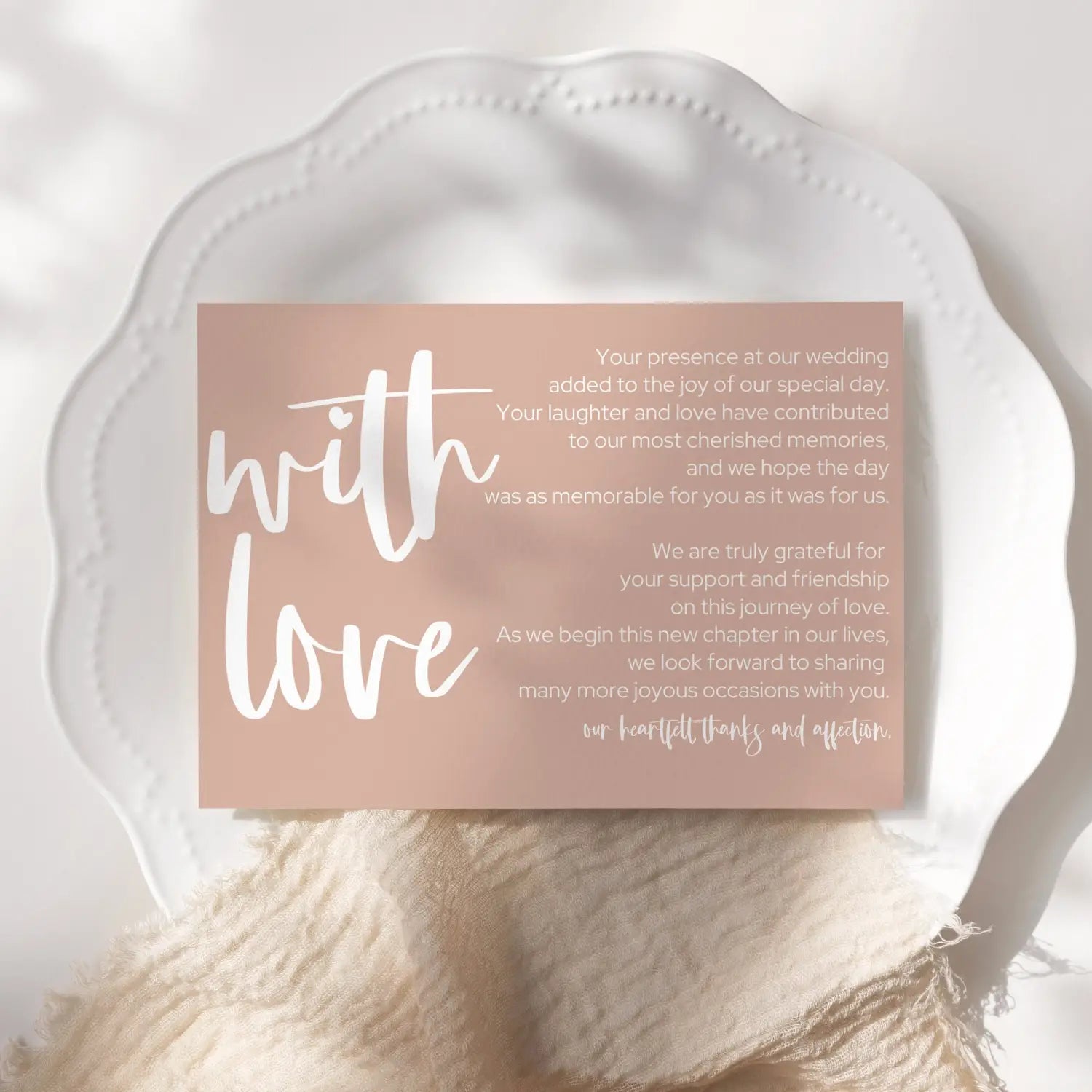 Wedding thank you place setting cards (25 pack) - elegant peach with white lettering - beautiful 4x6 appreciation notes