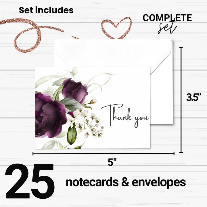 Purple passion thank you cards - 25 blank notecards set with envelopes for every occasion - office product