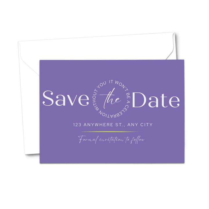 Custom Purple and Gray Save the Date Cards - Personalized 4x6 Inch Invitations with Elegant Typography and White Envelopes - Perfect for Weddings, Birthdays, and Showers