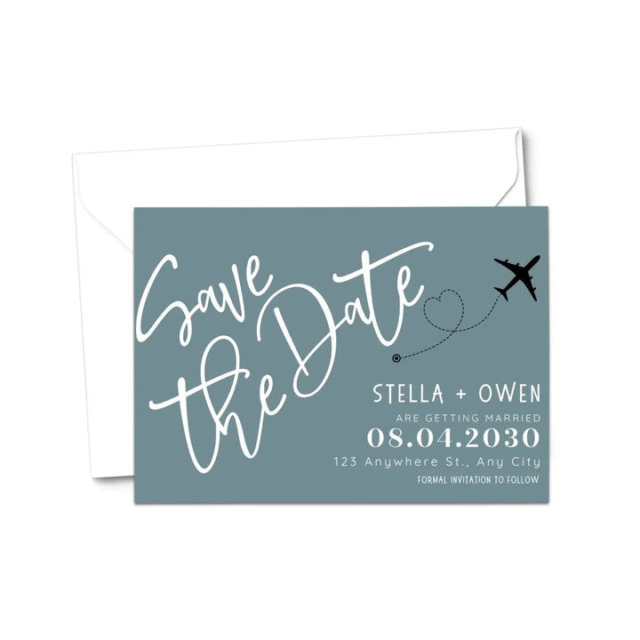 Custom Retro Blue and Black Save the Date Cards - Personalized 4x6 Inch Invitations with Elegant Typography and White Envelopes - Perfect for Weddings, Birthdays, and Showers