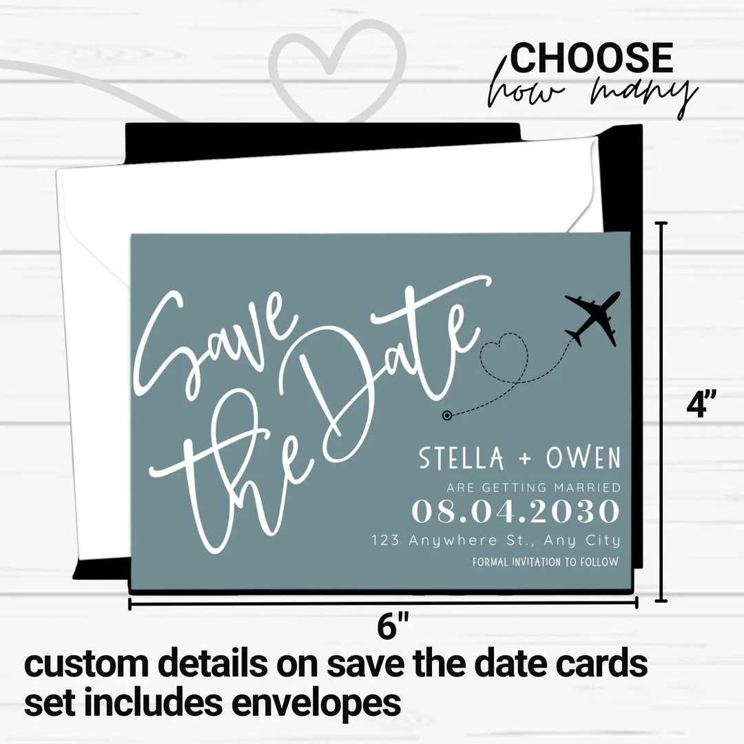 Custom Retro Blue and Black Save the Date Cards - Personalized 4x6 Inch Invitations with Elegant Typography and White Envelopes - Perfect for Weddings, Birthdays, and Showers