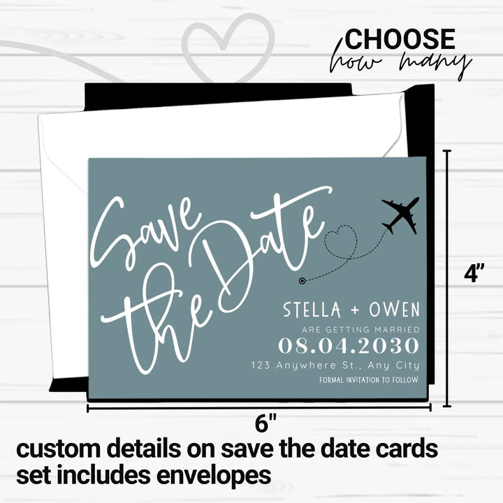 Custom Retro Blue and Black Save the Date Cards - Personalized 4x6 Inch Invitations with Elegant Typography and White Envelopes - Perfect for Weddings, Birthdays, and Showers
