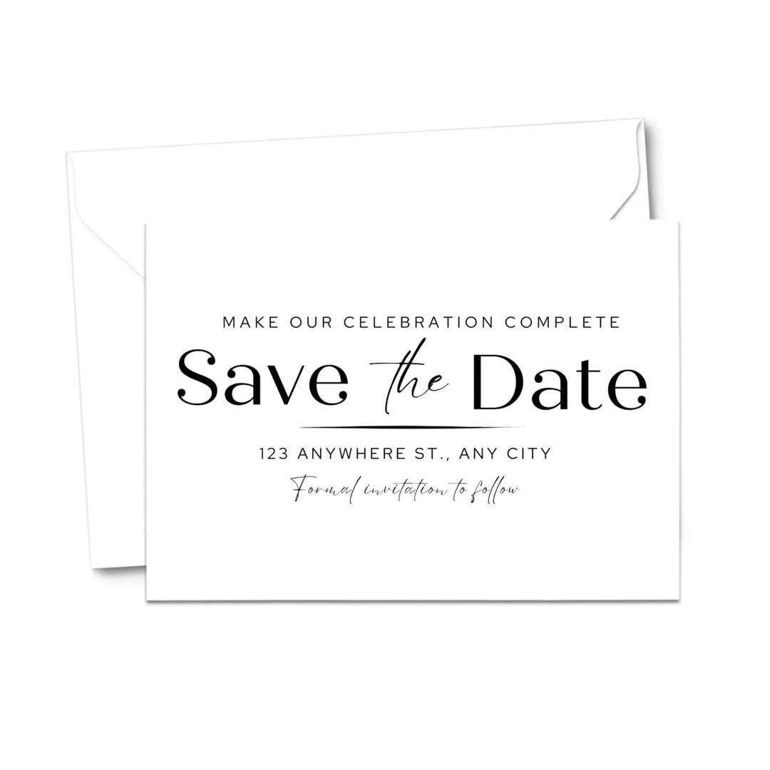 Custom Black and White Minimalist Save the Date Cards - Personalized 4x6 Inch Invitations with Elegant Typography and White Envelopes - Perfect for Weddings, Birthdays, and Showers