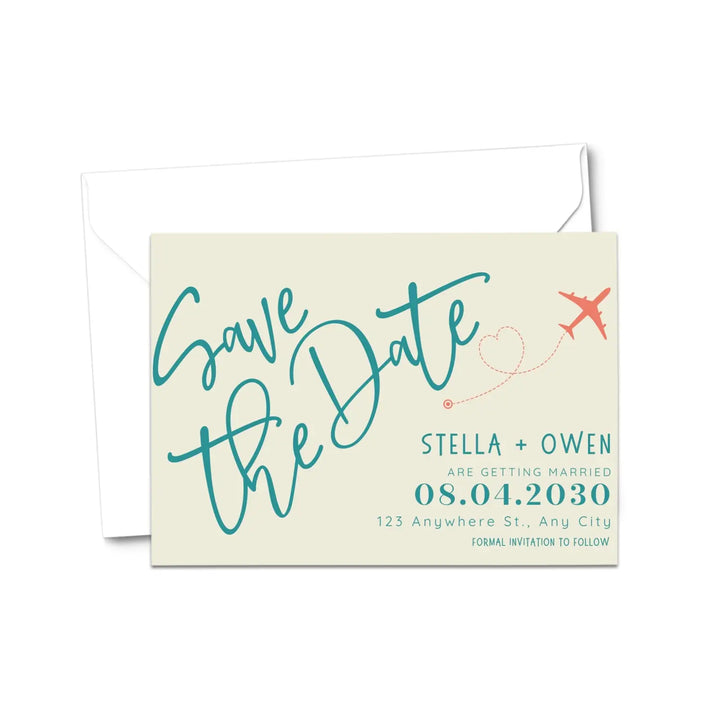 Custom Key Lime and Teal Save the Date Cards - Personalized 4x6 Inch Invitations with Elegant Typography and White Envelopes - Perfect for Weddings, Birthdays, and Showers