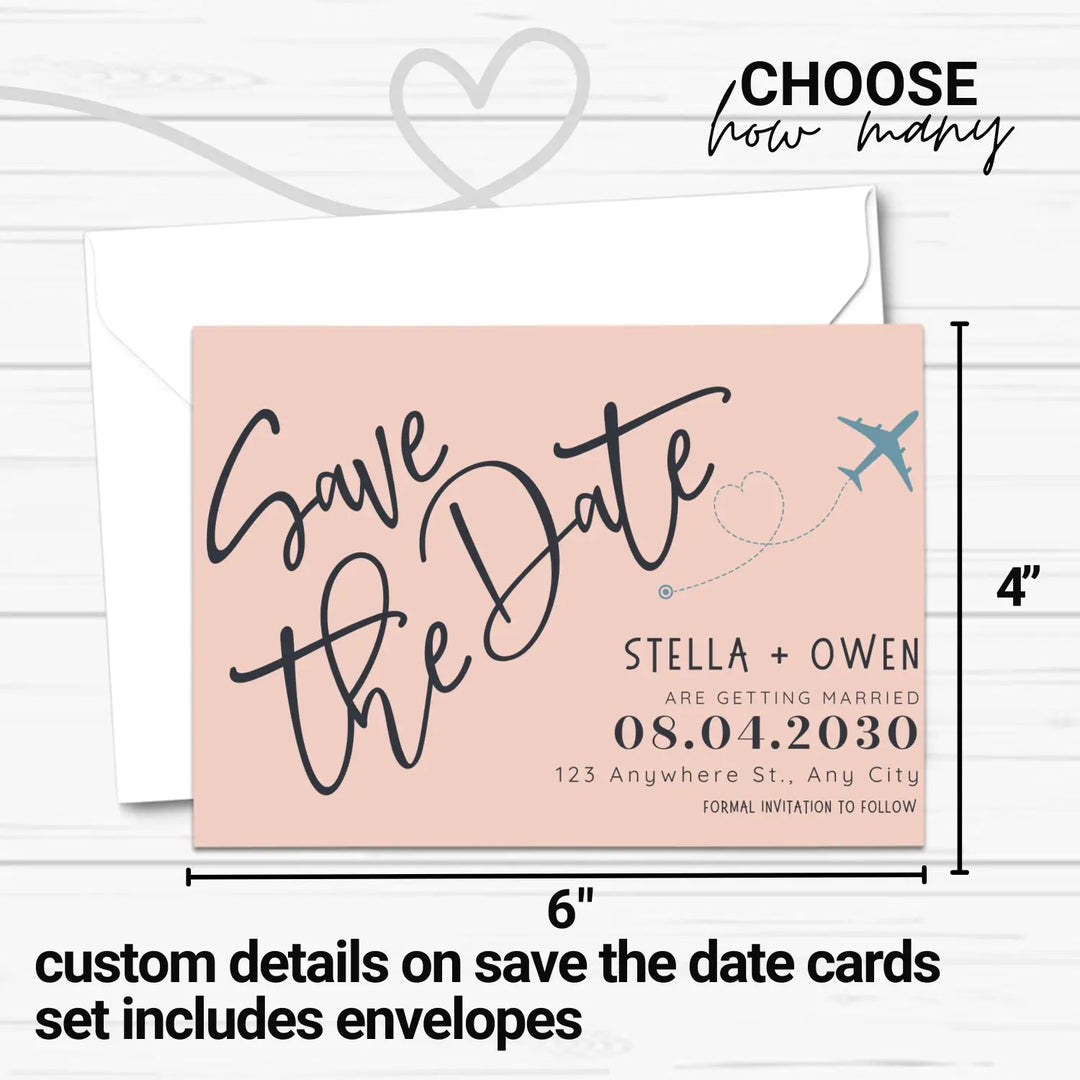 Custom Teal, Peach and Slate Grey Save the Date Cards - Personalized 4x6 Inch Invitations with Elegant Typography and White Envelopes - Perfect for Weddings, Birthdays, and Showers