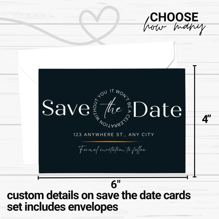 Custom Apricot, Black, and Creamy White Save the Date Cards - Personalized 4x6 Inch Invitations with Elegant Typography and White Envelopes - Perfect for Weddings, Birthdays, and Showers