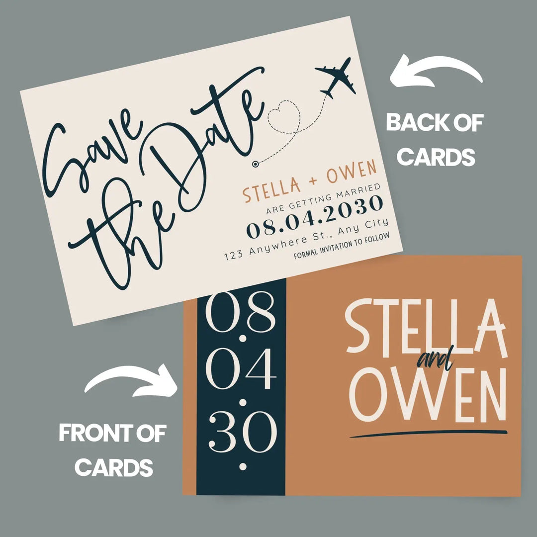 Custom Tuscan Sun, Tan, and Black Save the Date Cards - Personalized 4x6 Inch Invitations with Elegant Typography and White Envelopes - Perfect for Weddings, Birthdays, and Showers