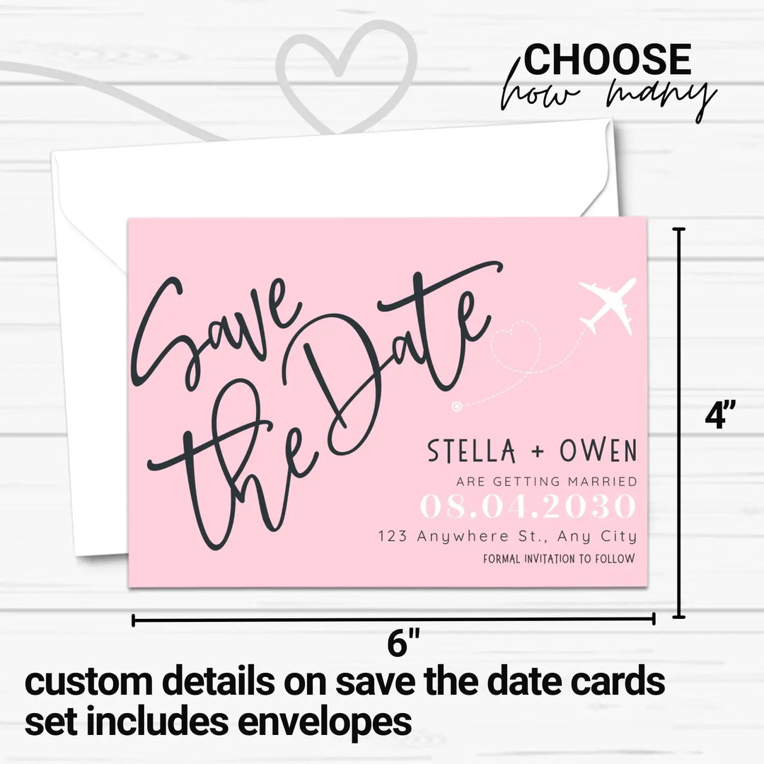 Custom Peony Pink and Black Save the Date Cards - Personalized 4x6 Inch Invitations with Elegant Typography and White Envelopes - Perfect for Weddings, Birthdays, and Showers