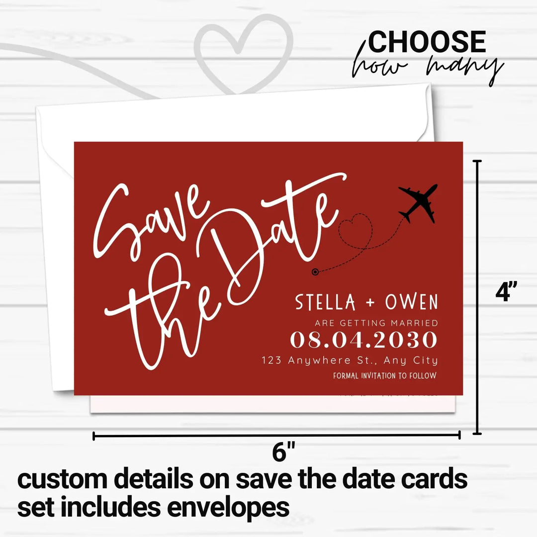 Custom Retro Red, White, and Black Save the Date Cards - Personalized 4x6 Inch Invitations with Elegant Typography and White Envelopes - Perfect for Weddings, Birthdays, and Showers