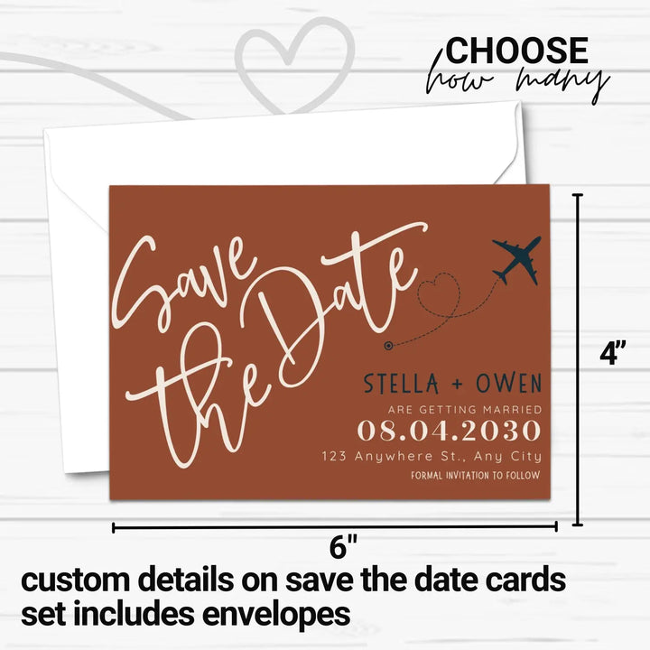 Custom Tuscan Sunset and Black Save the Date Cards - Personalized 4x6 Inch Invitations with Elegant Typography and White Envelopes - Perfect for Weddings, Birthdays, and Showers