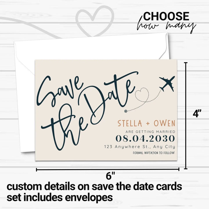 Custom Tuscan Sun, Tan, and Black Save the Date Cards - Personalized 4x6 Inch Invitations with Elegant Typography and White Envelopes - Perfect for Weddings, Birthdays, and Showers