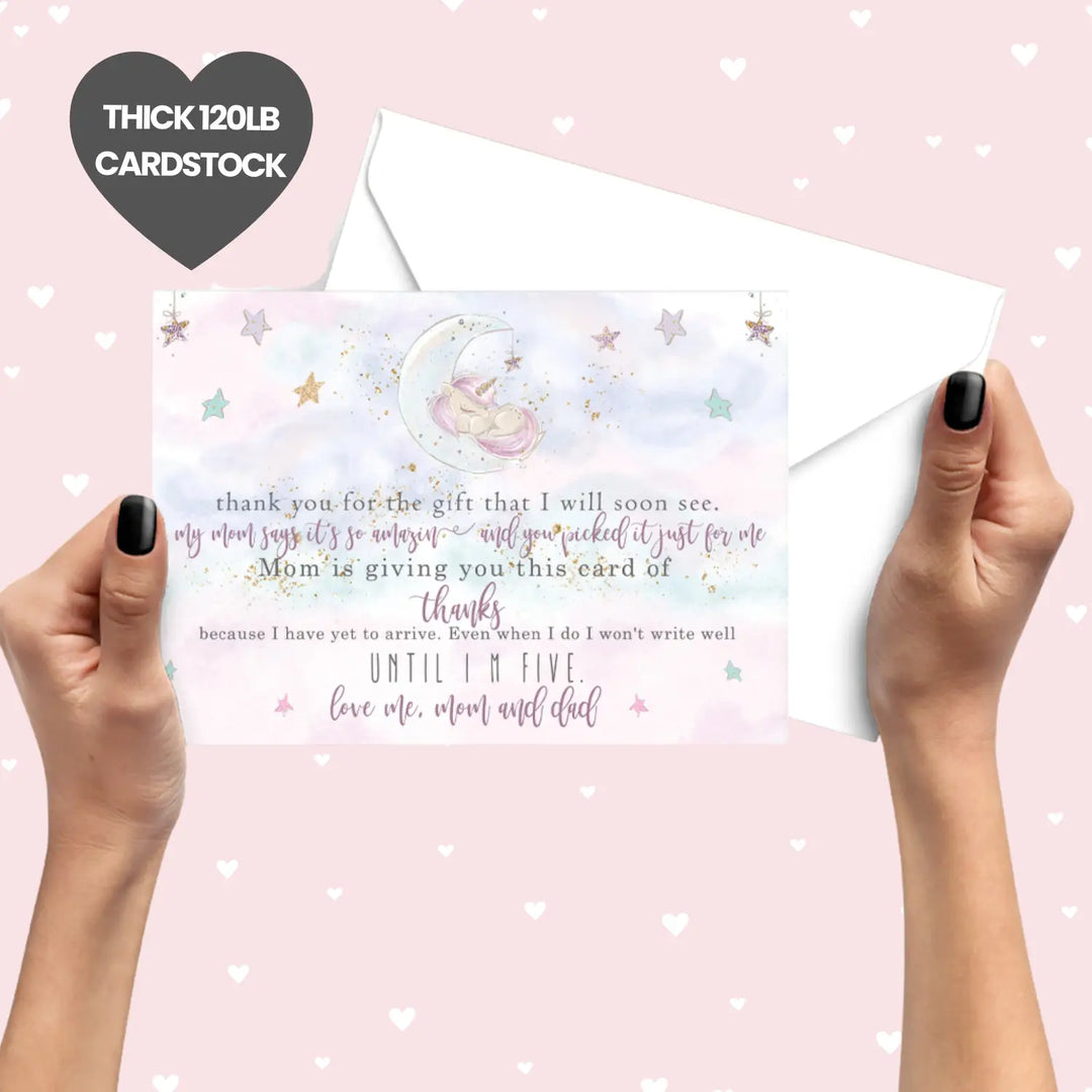 Unicorn Thank You Cards for Baby Girls – Personalized Notecards (Pack of 25)