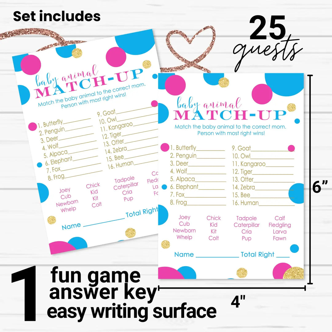 Gender Reveal Animal Matching Game Cards (25 Pack)