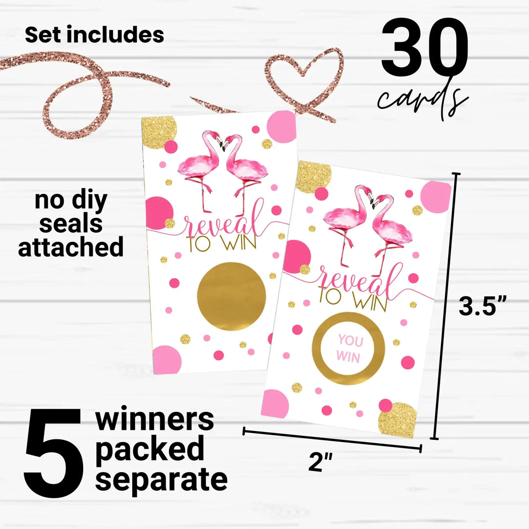 Scratch Off Raffle Cards - 30 Pack - Fun Bridal Shower Games Ideas for Wedding Activities, Lottery Tickets or Door Prizes, Flamingo Themes Pink and Gold