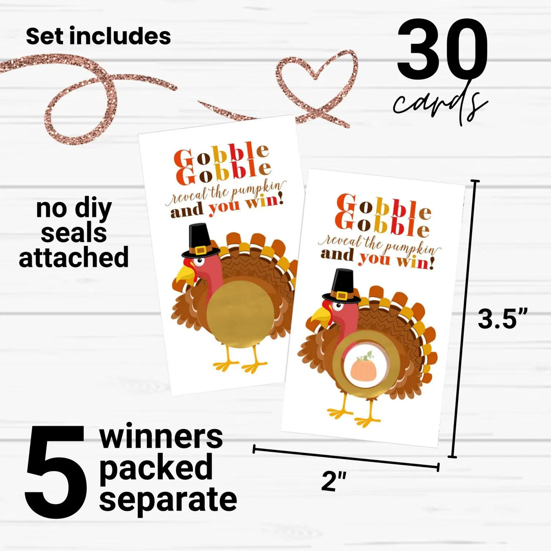 Thanksgiving Party Games - Turkey Scratch Off Cards, 30 Pack, Family Dinner Activities