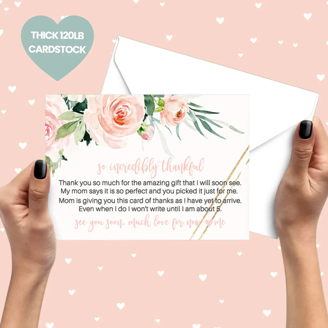 Graceful Floral Baby Shower Thank You Cards for Girls – Notecards (Pack of 25)