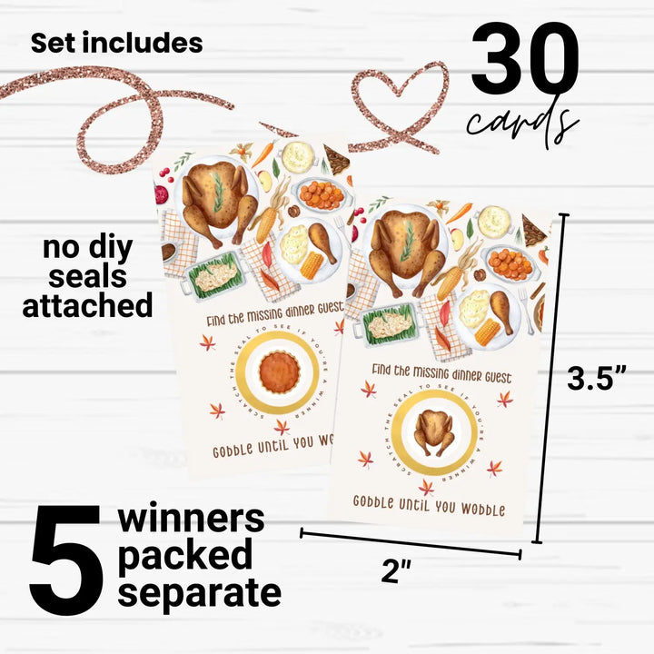 Thanksgiving Feast Scratch Off Game Cards - 30-Pack for Turkey Day Celebrations, Friendsgiving Fun, and Autumn Gatherings