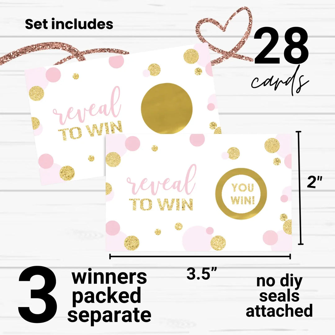 Pink & Gold Elegance Scratch-Off Game Cards (28 Pack) - Chic for Wedding, Baby Showers, Graduation, Retirement