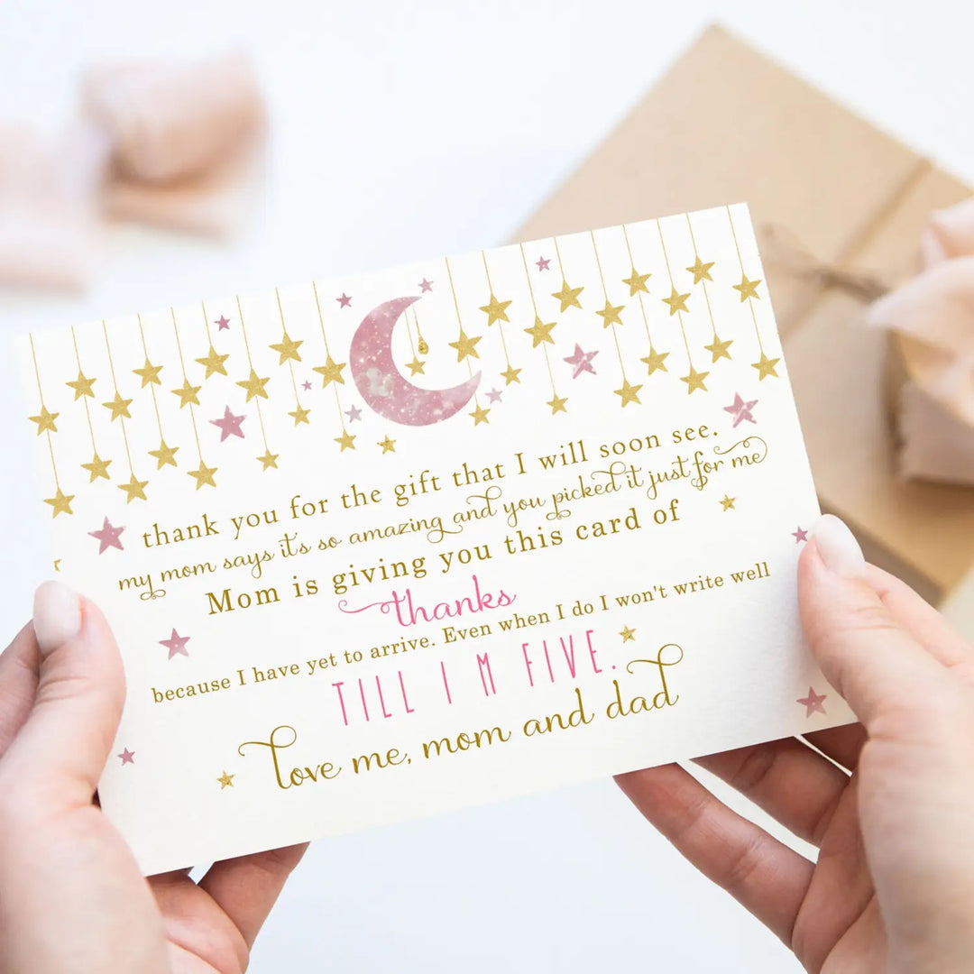 Twinkle Little Star Thank You Cards for Girls – Pink and Gold Notecards (Pack of 25)