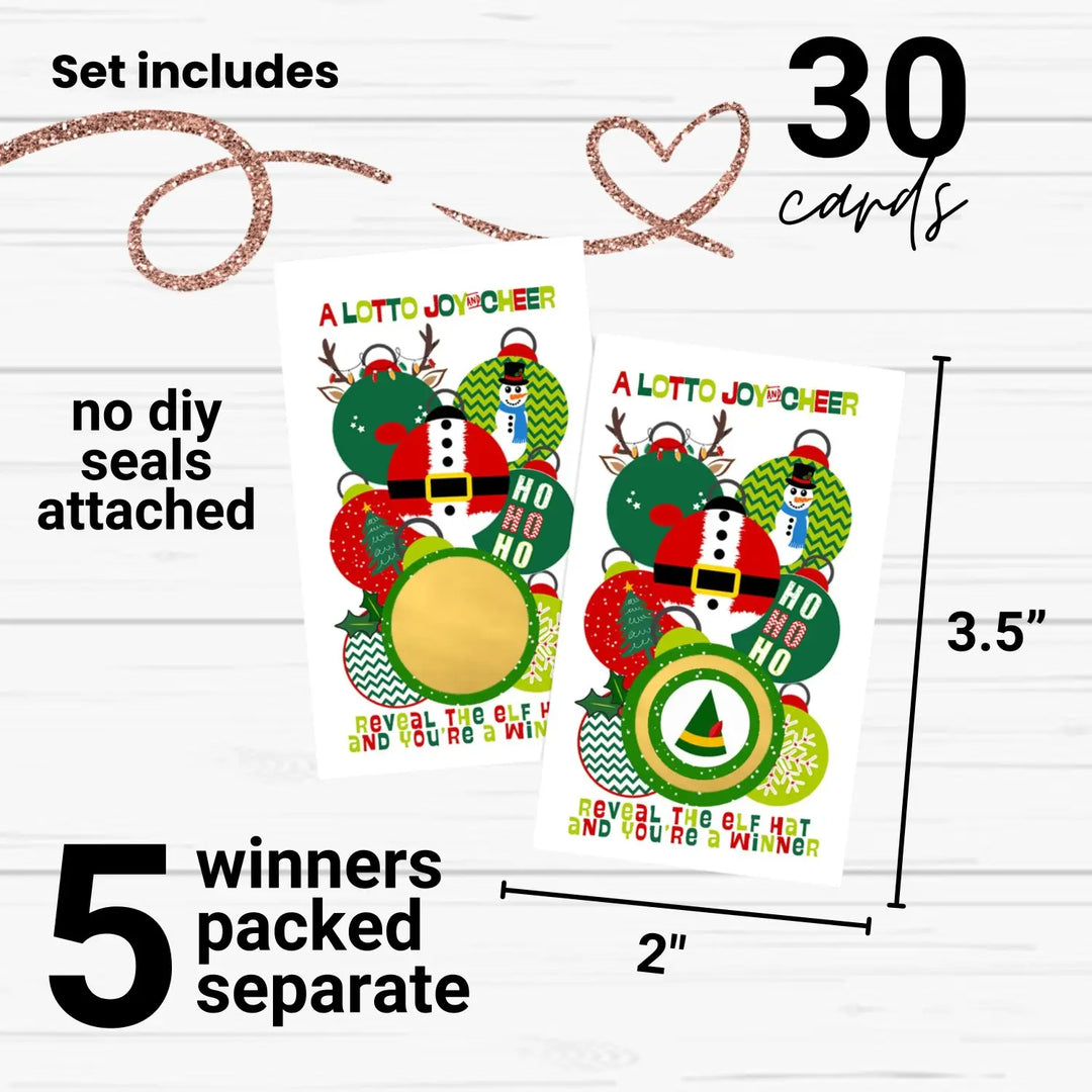 Lotto Christmas Cheer Scratch Off Game Cards (30 Pack) Festive Fun Holiday Party Activities for Adults, Groups, Event Raffles for Prizes