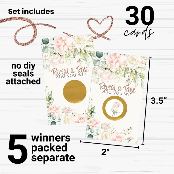 Bridal Shower Scratch Off Games Floral - 30 Cards - Fun Wedding Shower Game or Engagement Party Ideas Love in Bloom Themes Pink and Gold Botanicals